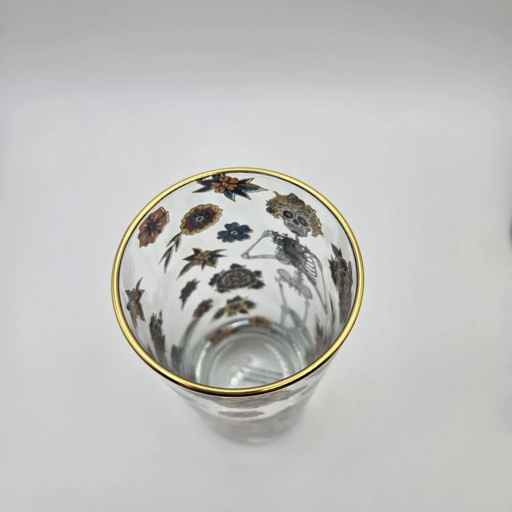 Set Of 4 Williams Sonoma Day Of The Dead Highball Glasses Halloween 16oz   NEW
